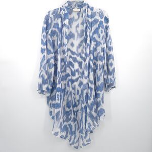 Chico's 100% linen swim cover‎ up kimono Size 3 (XL) blue white open cardigan